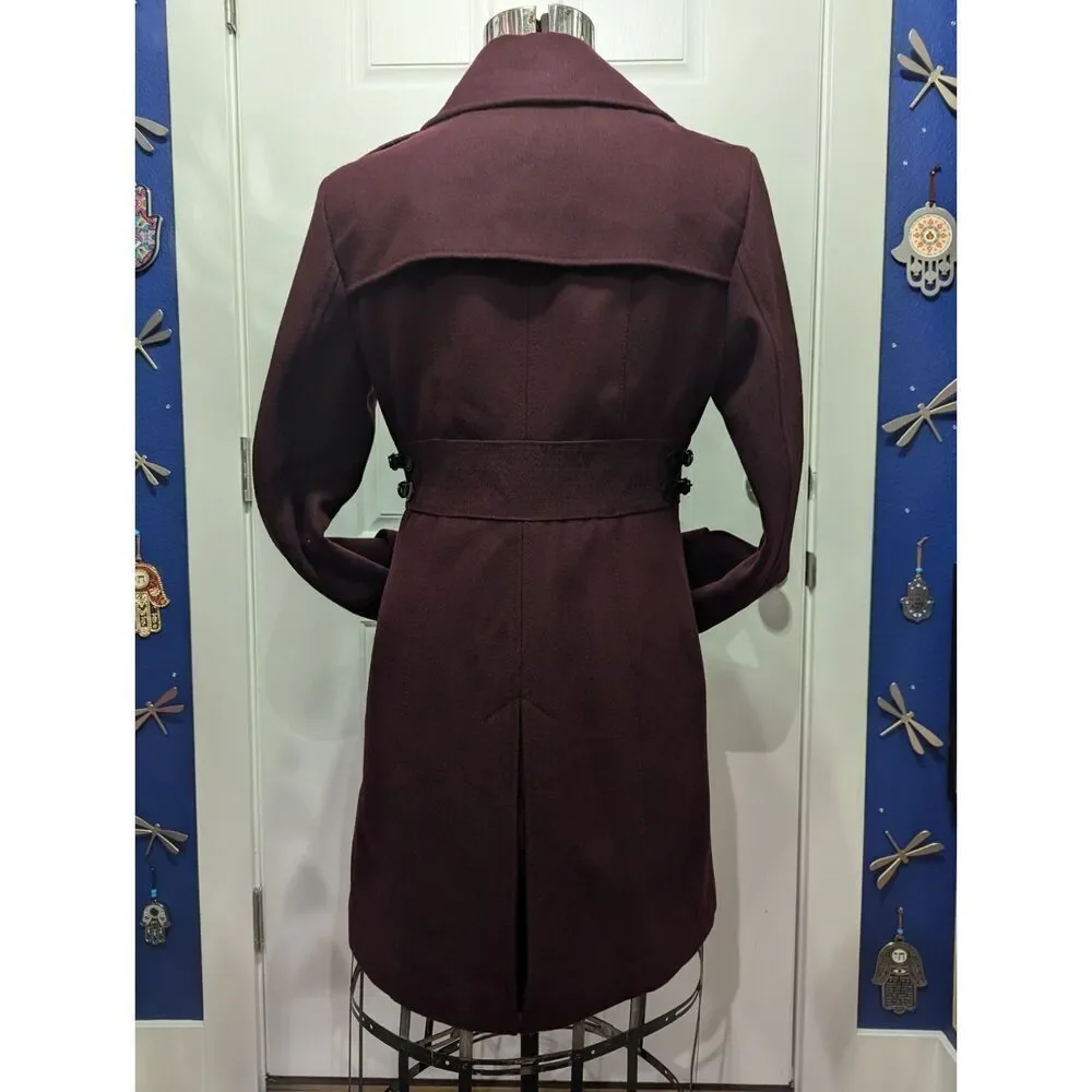 Kenneth Cole Women’s 10 Long Wool Dress Coat A-Line Fit & Flare Buckle Detail Me